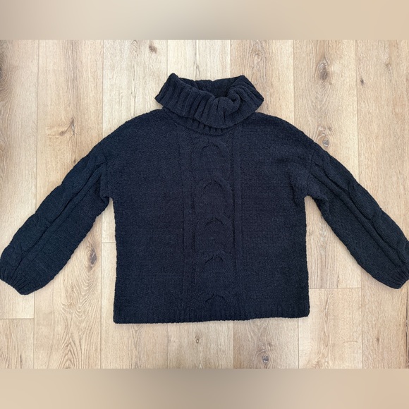 Seven7 Sweaters - Seven7 Black Chenille Turtleneck Sweater